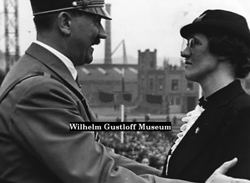 Adolf Hitler greets Hedwig Gustloff, widow of Wilhelm Gustloff at the launch of the Wilhelm Gustloff ship